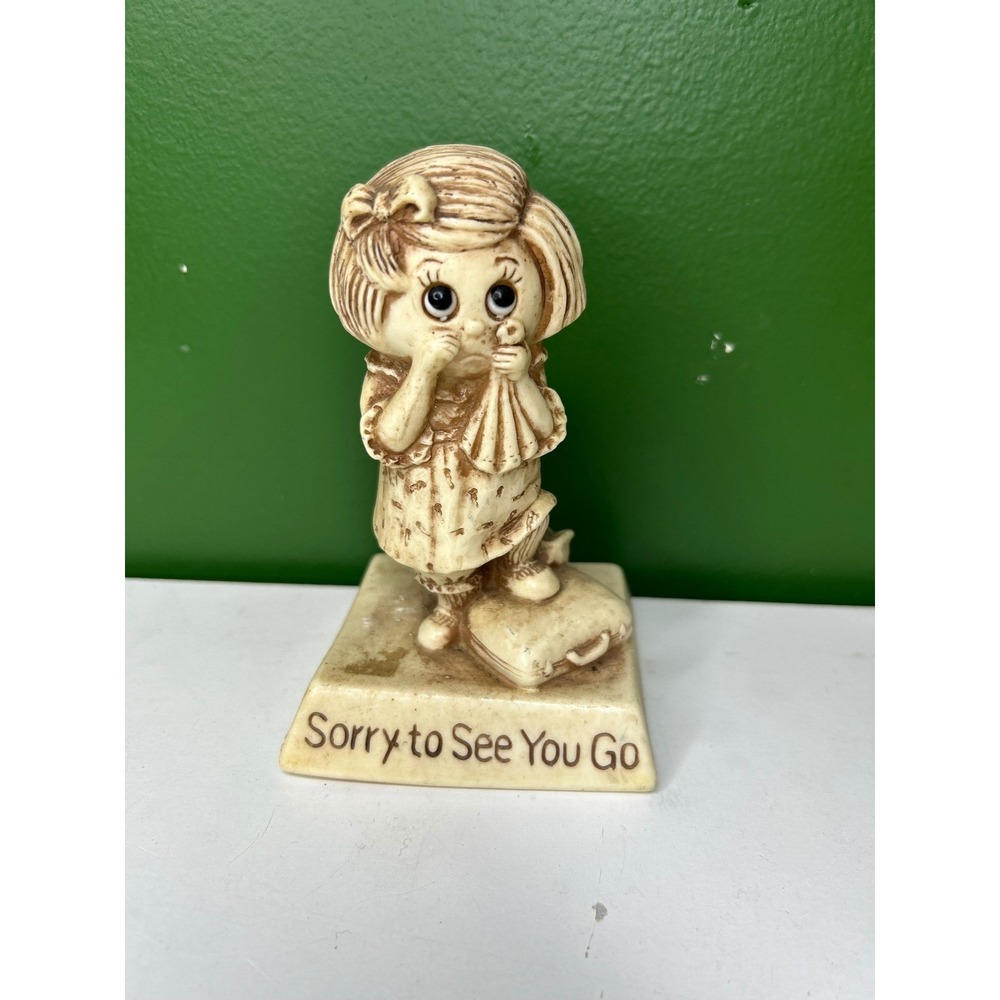 Vintage 1975 R. & W. Berries Co Figurine Sorry to See You Go Resin Girl Suitcase